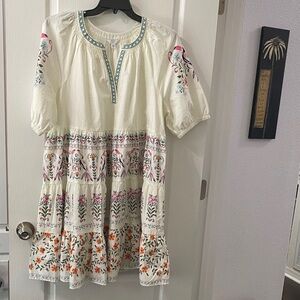 Crown & Ivy Cream Midi Dress with Floral Embroidery